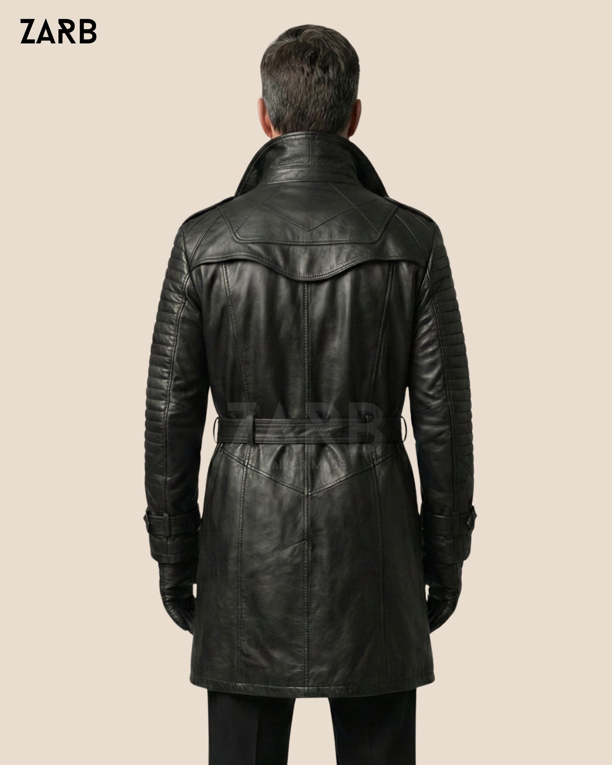 Men’s Black Sheepskin Leather Coat – Belted Shearling Long Winter Jacket | Bespoke Tailored ZARB Officials