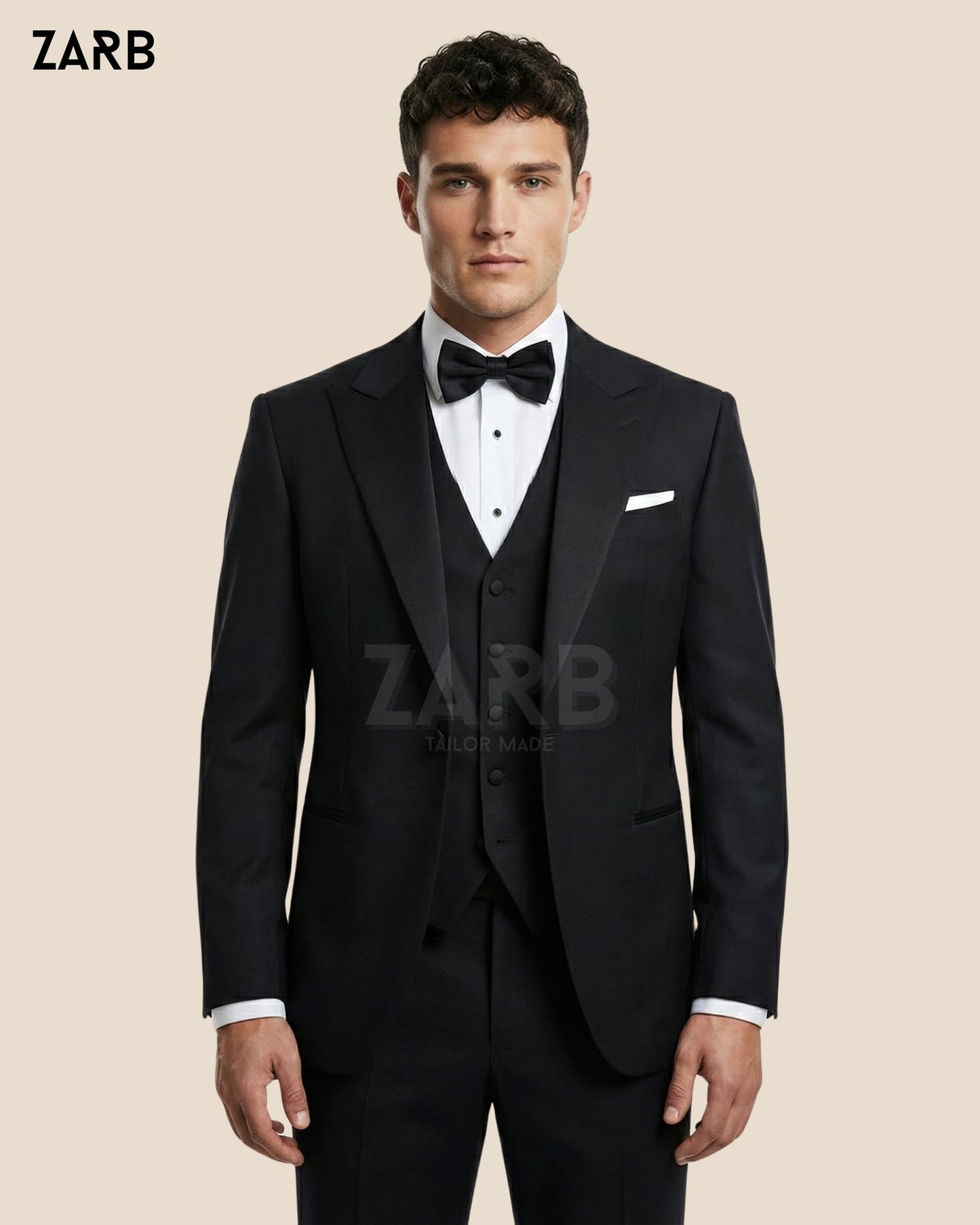 Men's Black Tropical Wool 3-Piece Tuxedo Suit | Tailor Made Peak Lapel Dinner Outfit | Bespoke Tailored ZARB Officials