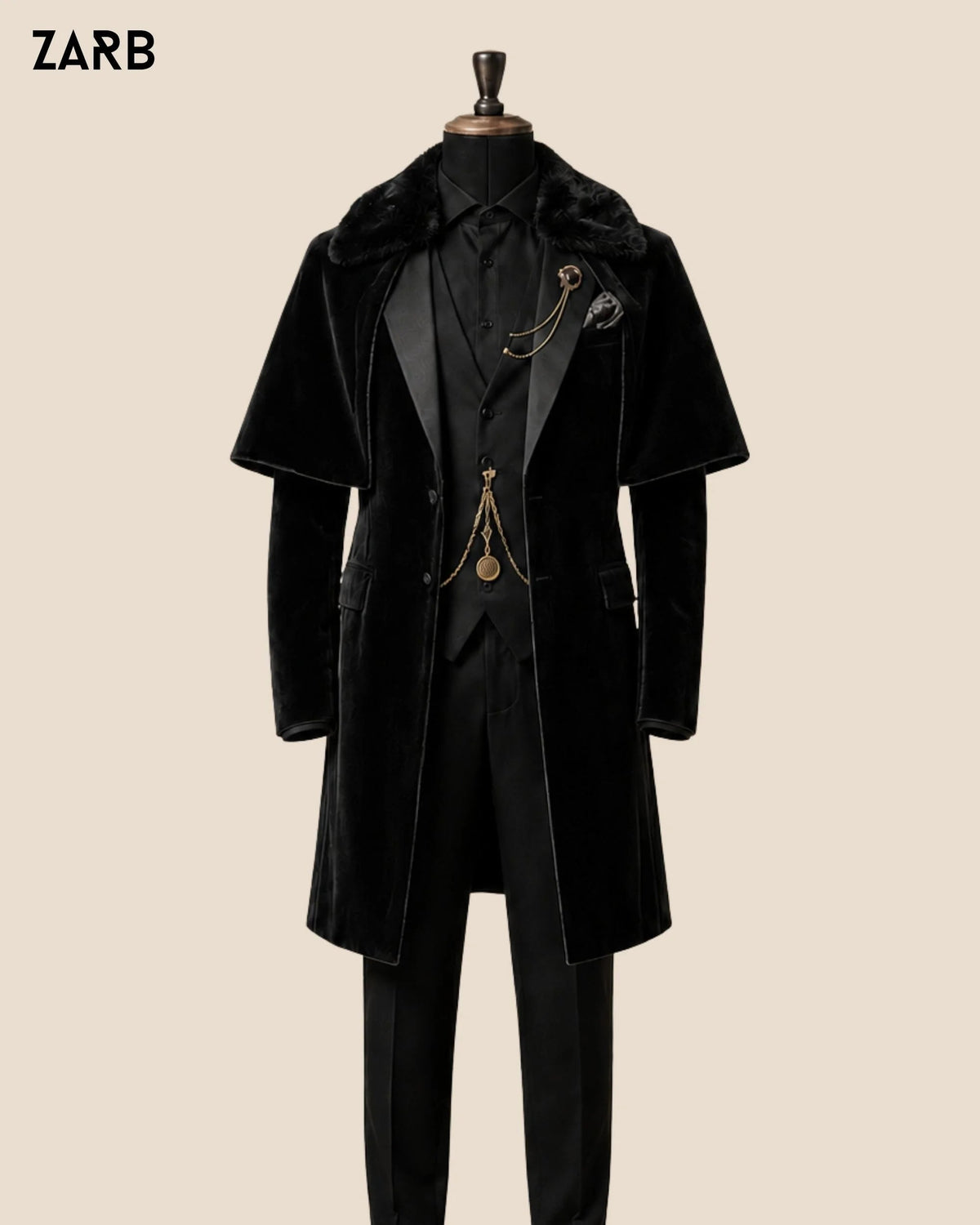 Men’s Black Velvet Regency Tailcoat with Fur Collar Cape | Bridgerton Style | Bespoke Tailored ZARB Officials