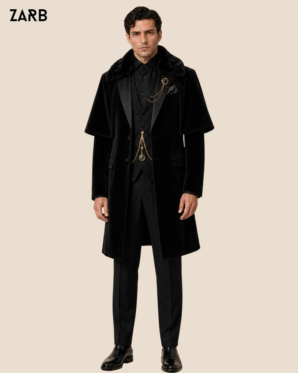 Men’s Black Velvet Regency Tailcoat with Fur Collar Cape | Bridgerton Style | Bespoke Tailored ZARB Officials