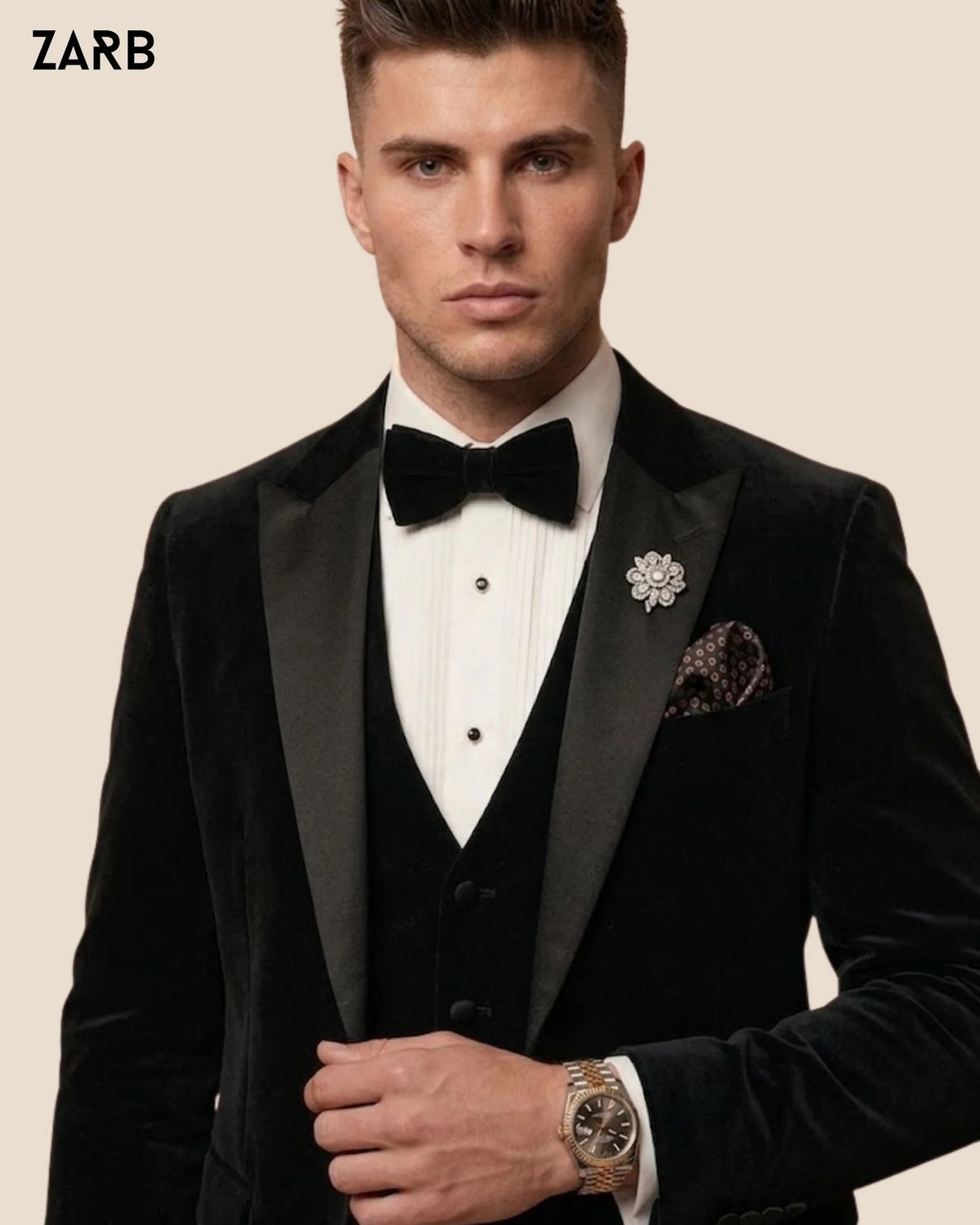 Men’s Black Velvet Tuxedo Suit with Satin Peak Lapel | Bespoke Tailored ZARB Officials