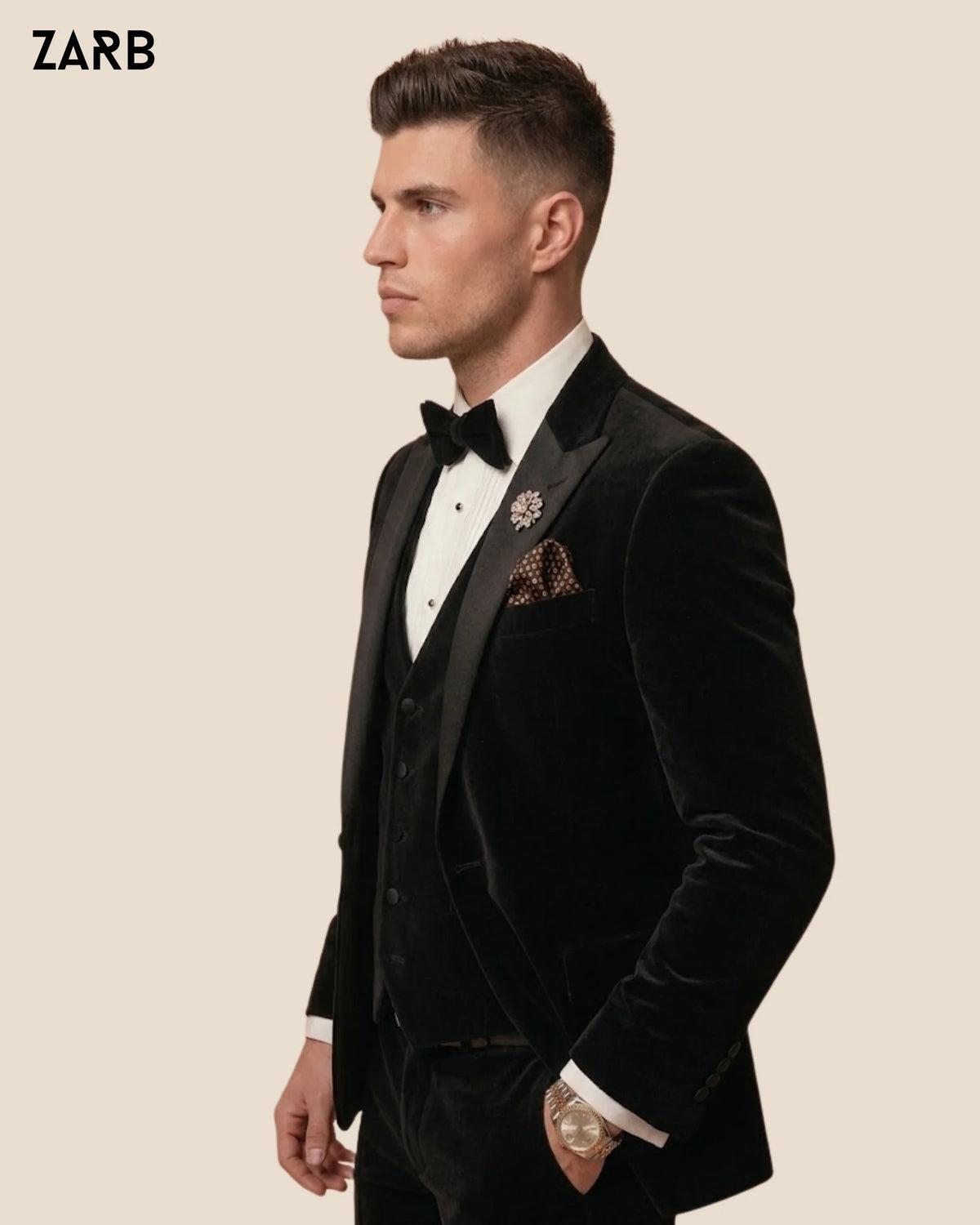 Men’s Black Velvet Tuxedo Suit with Satin Peak Lapel | Bespoke Tailored ZARB Officials