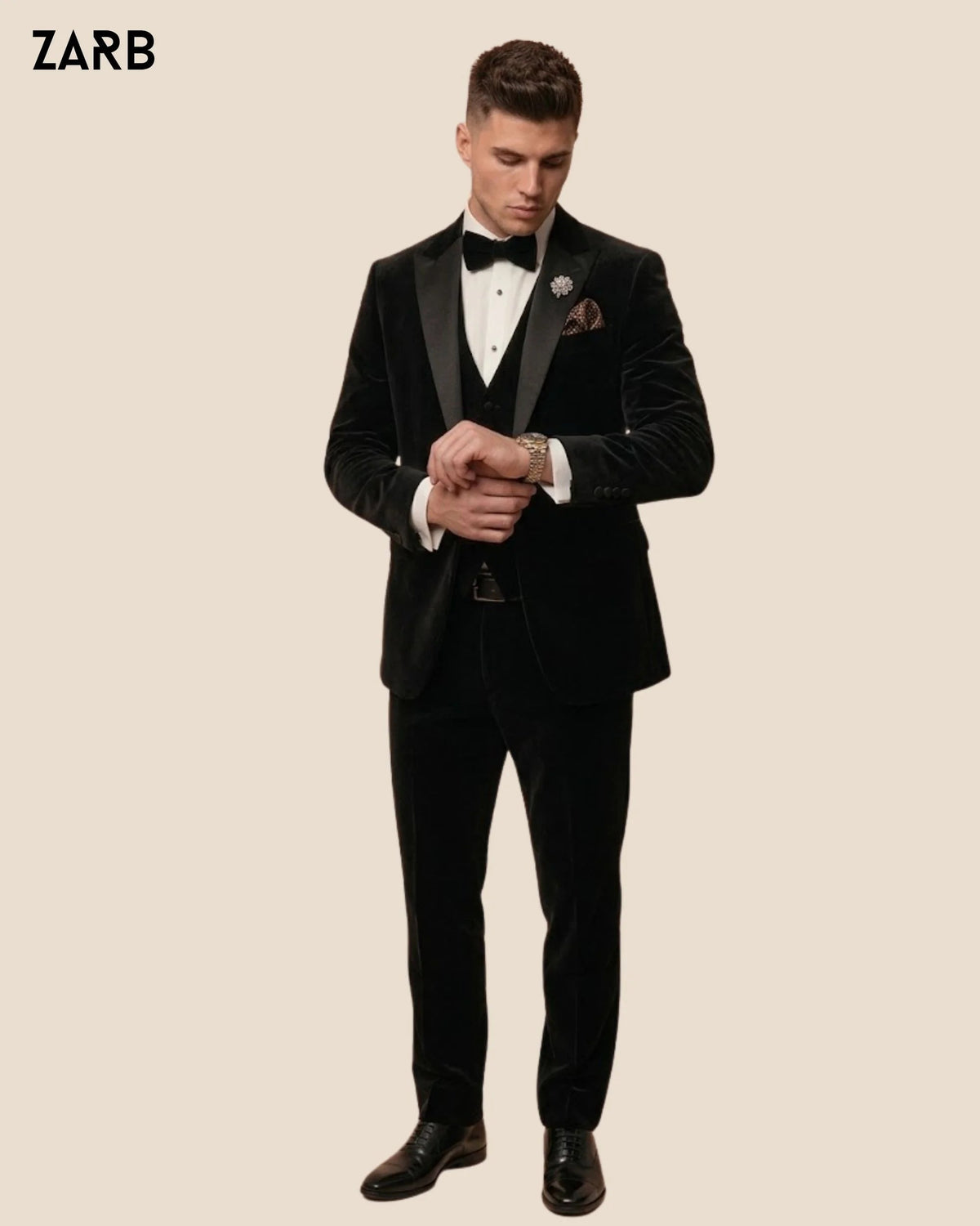 Men’s Black Velvet Tuxedo Suit with Satin Peak Lapel | Bespoke Tailored ZARB Officials