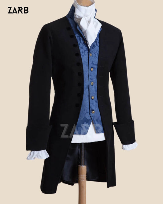 Men's Black Wool Colonial 18th Century Frock Coat | Custom Regency Tailcoat Historical Reenactment Costume | Bespoke Tailored ZARB Officials