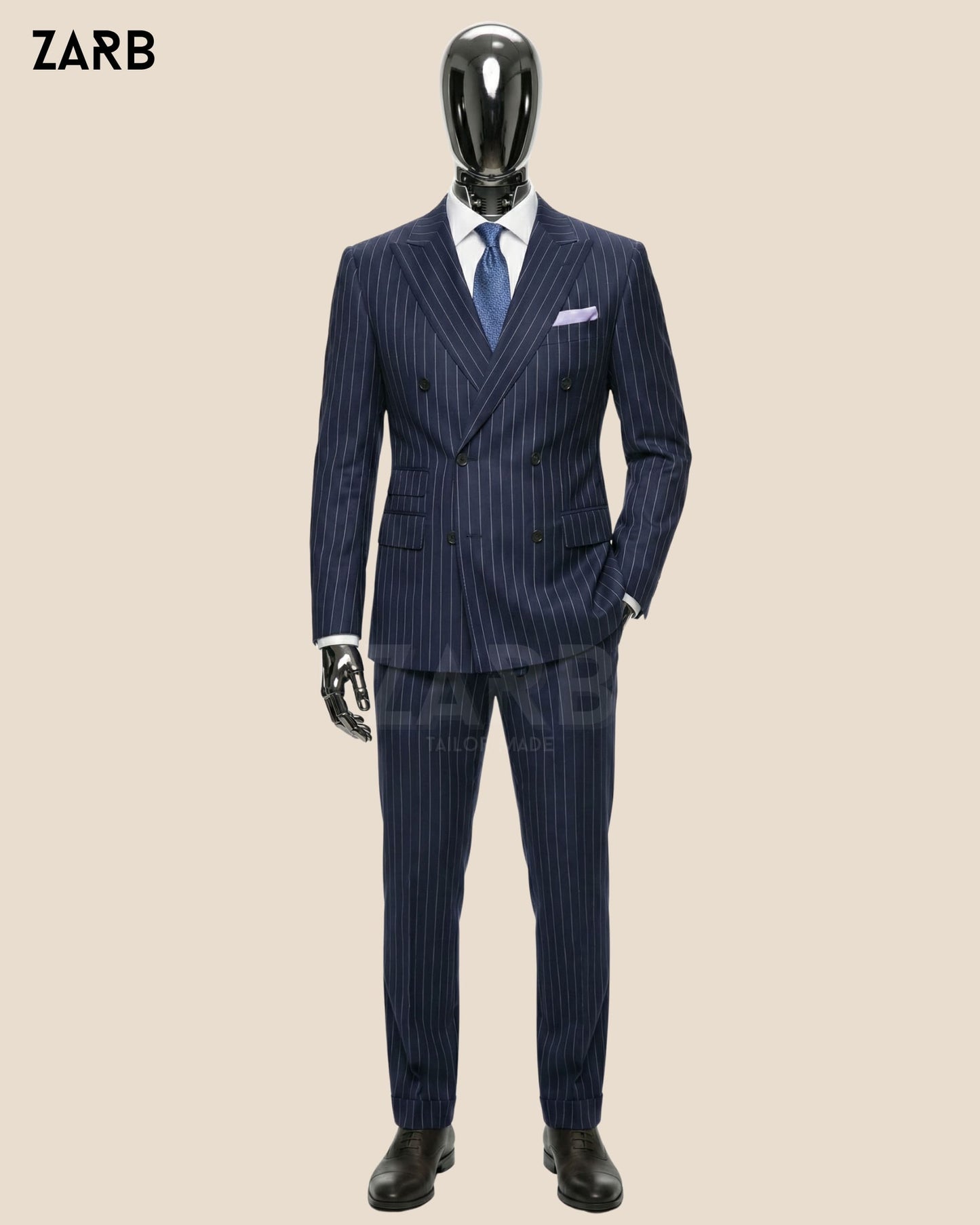 Men’s Blue Pinstripe Double Breasted Suit | Bespoke Tailored ZARB Officials