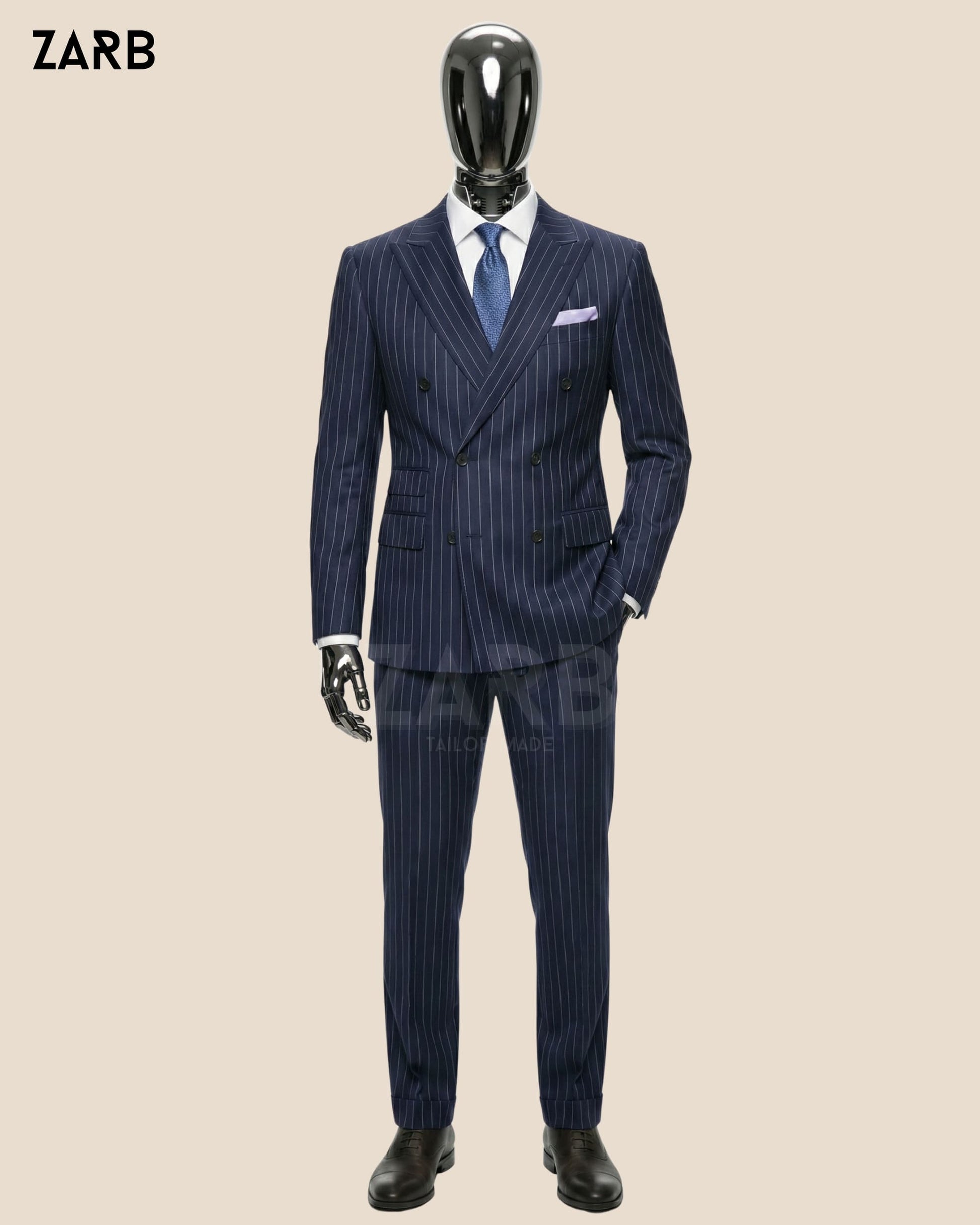 Men’s Blue Pinstripe Double Breasted Suit | Bespoke Tailored ZARB Officials