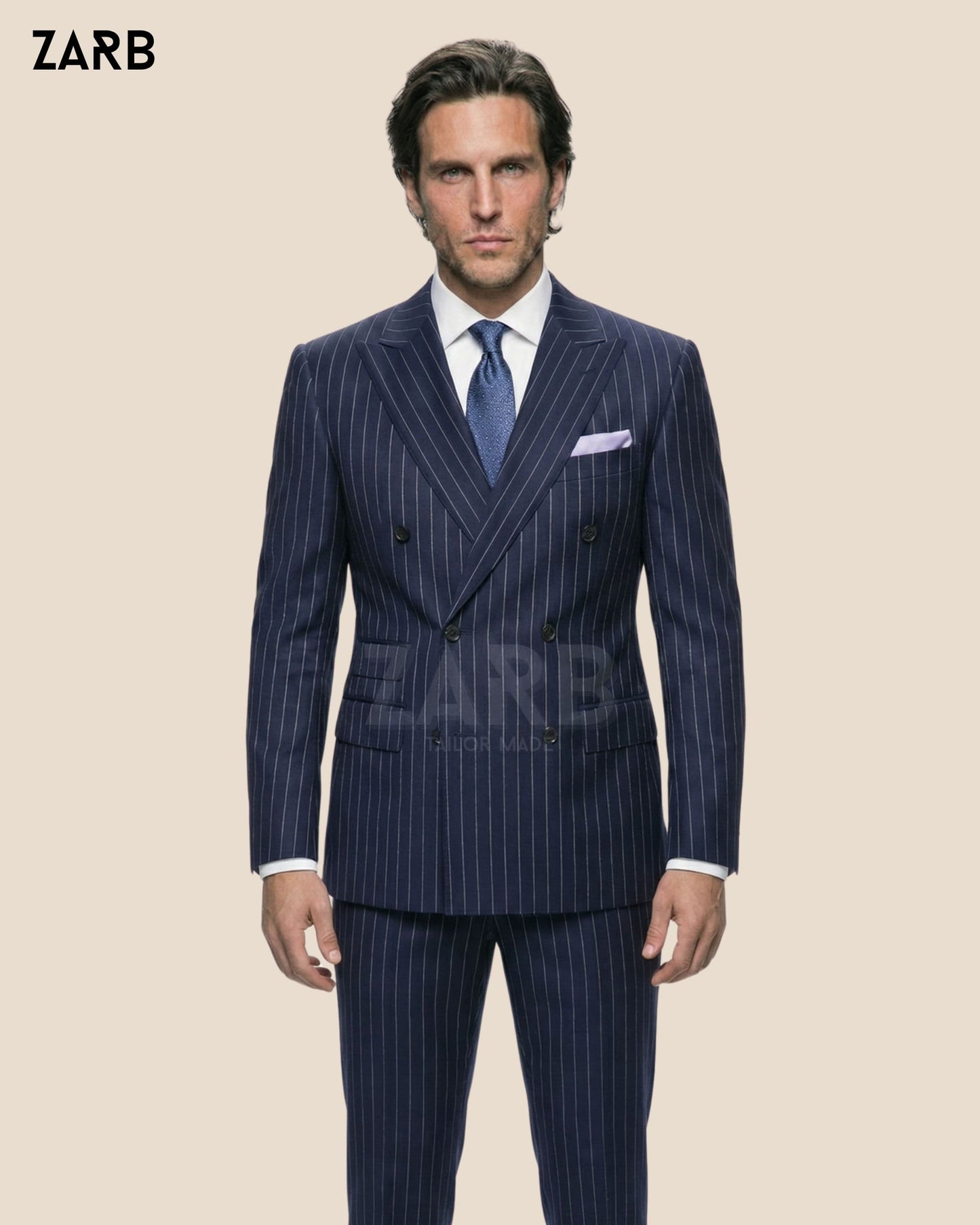 Men’s Blue Pinstripe Double Breasted Suit | Bespoke Tailored ZARB Officials