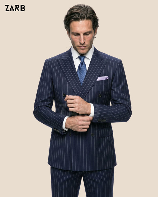 Men’s Blue Pinstripe Double Breasted Suit | Bespoke Tailored ZARB Officials