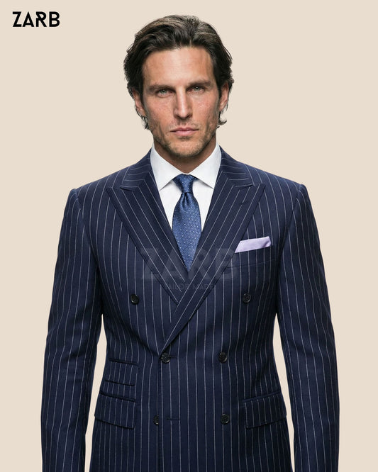 Men’s Blue Pinstripe Double Breasted Suit | Bespoke Tailored ZARB Officials