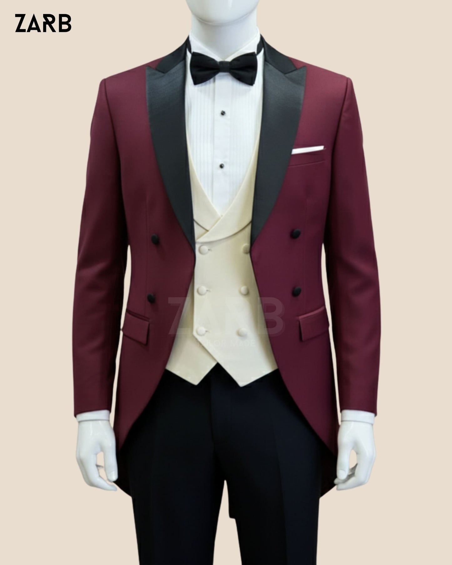 Men's Cutaway Morning Suit | Cutaway Jacket with Black Peak Lapel, Ivory Waistcoat & Black Trouser | Bespoke Tailored ZARB Officials