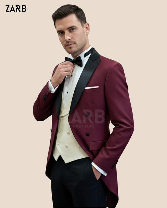 Men's Cutaway Morning Suit | Cutaway Jacket with Black Peak Lapel, Ivory Waistcoat & Black Trouser | Bespoke Tailored ZARB Officials