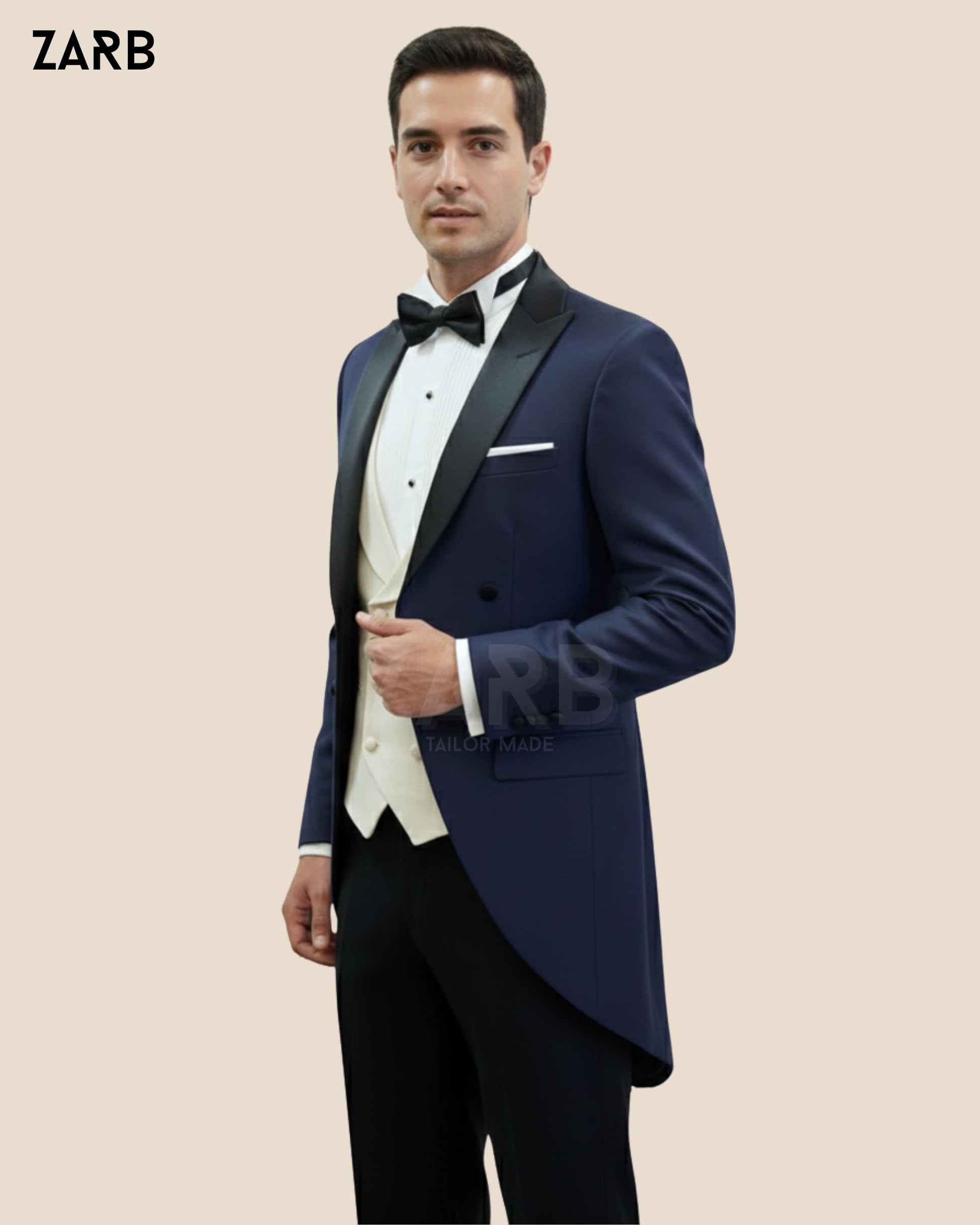 Men's Cutaway Morning Suit | Cutaway Jacket with Black Peak Lapel, Ivory Waistcoat & Black Trouser | Bespoke Tailored ZARB Officials