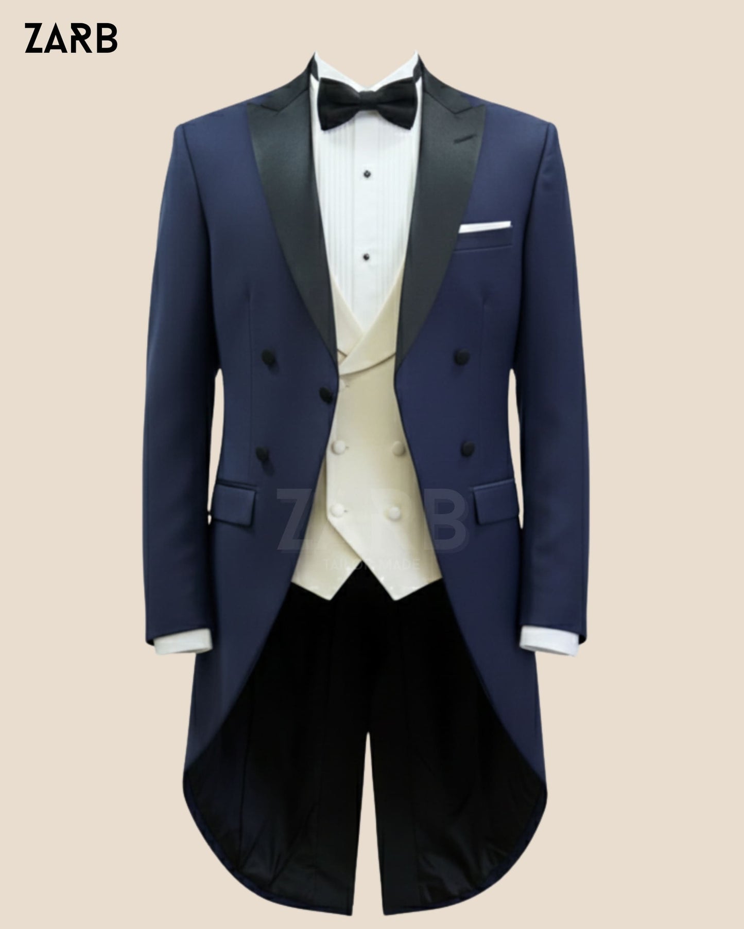 Men's Cutaway Morning Suit | Cutaway Jacket with Black Peak Lapel, Ivory Waistcoat & Black Trouser | Bespoke Tailored ZARB Officials