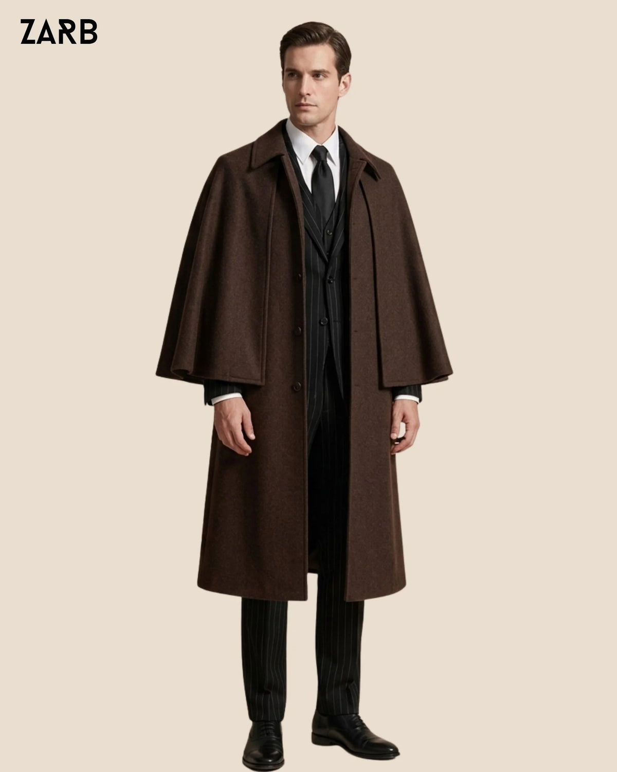 Men’s Dark Brown Sleeveless Inverness Cape Coat | Victorian Coachman Overcoat | Bespoke Tailored ZARB Officials