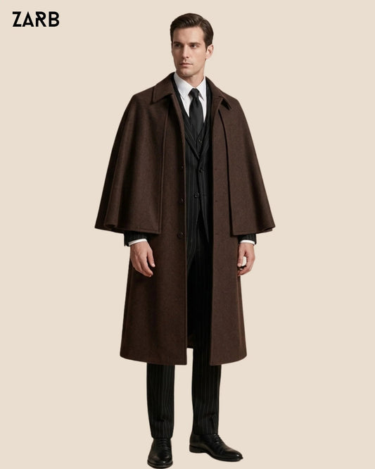 Men’s Dark Brown Sleeveless Inverness Cape Coat | Victorian Coachman Overcoat | Bespoke Tailored ZARB Officials