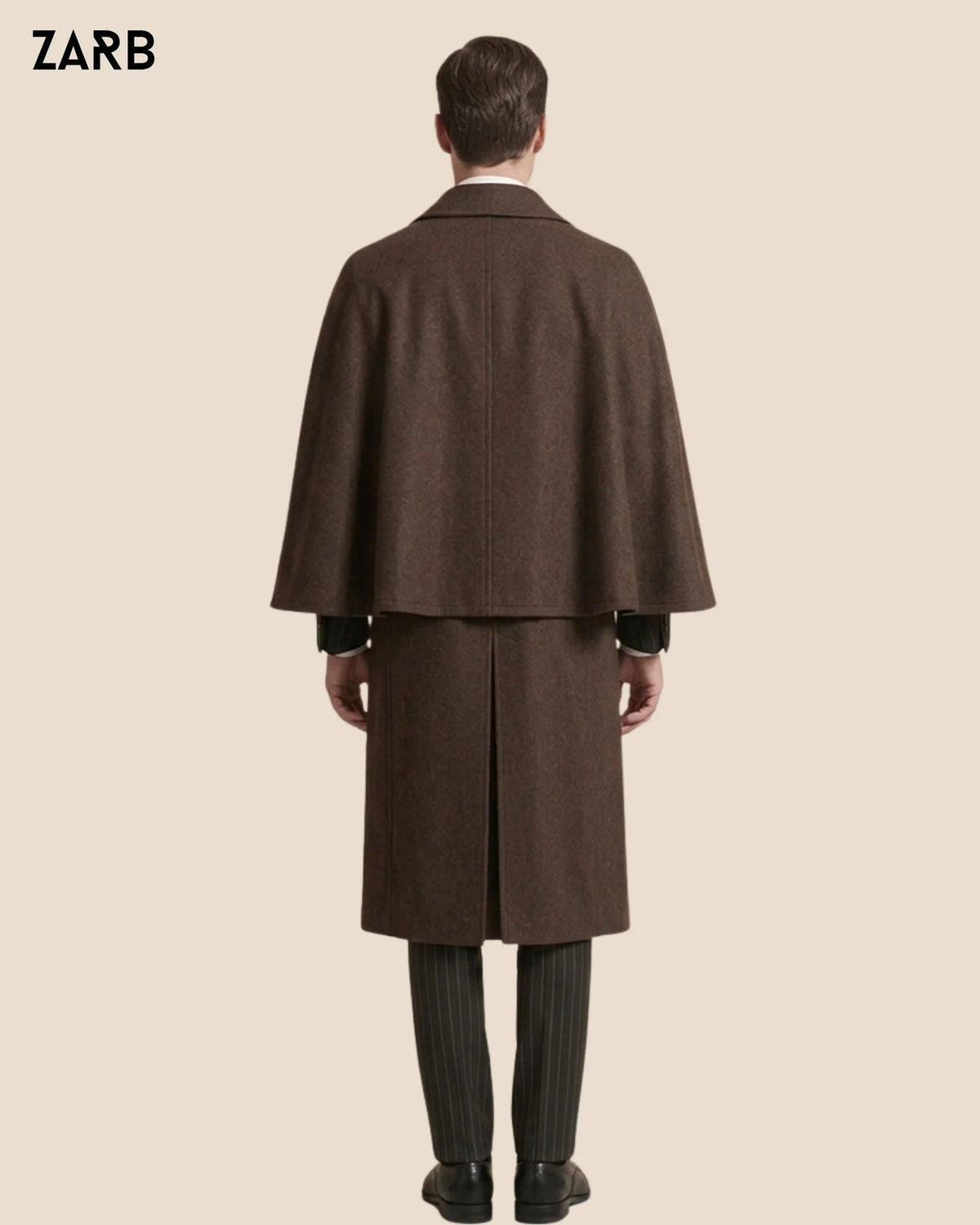 Men’s Dark Brown Sleeveless Inverness Cape Coat | Victorian Coachman Overcoat | Bespoke Tailored ZARB Officials