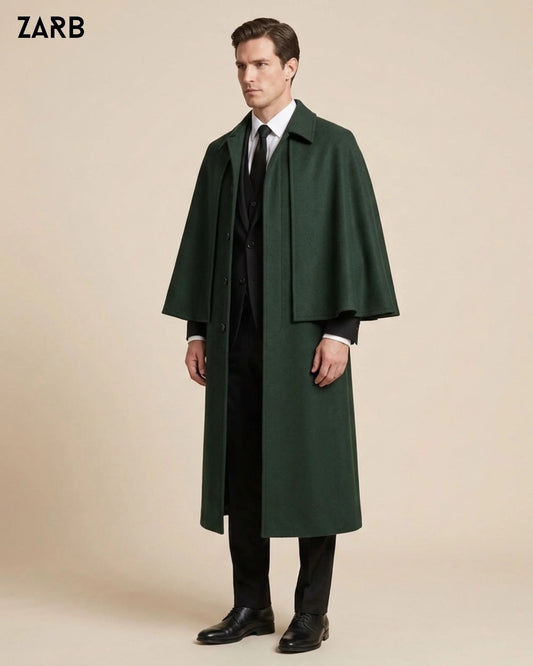 Men’s Dark Green Sleeveless Inverness Cape Coat | Victorian Coachman Overcoat | Bespoke Tailored ZARB Officials