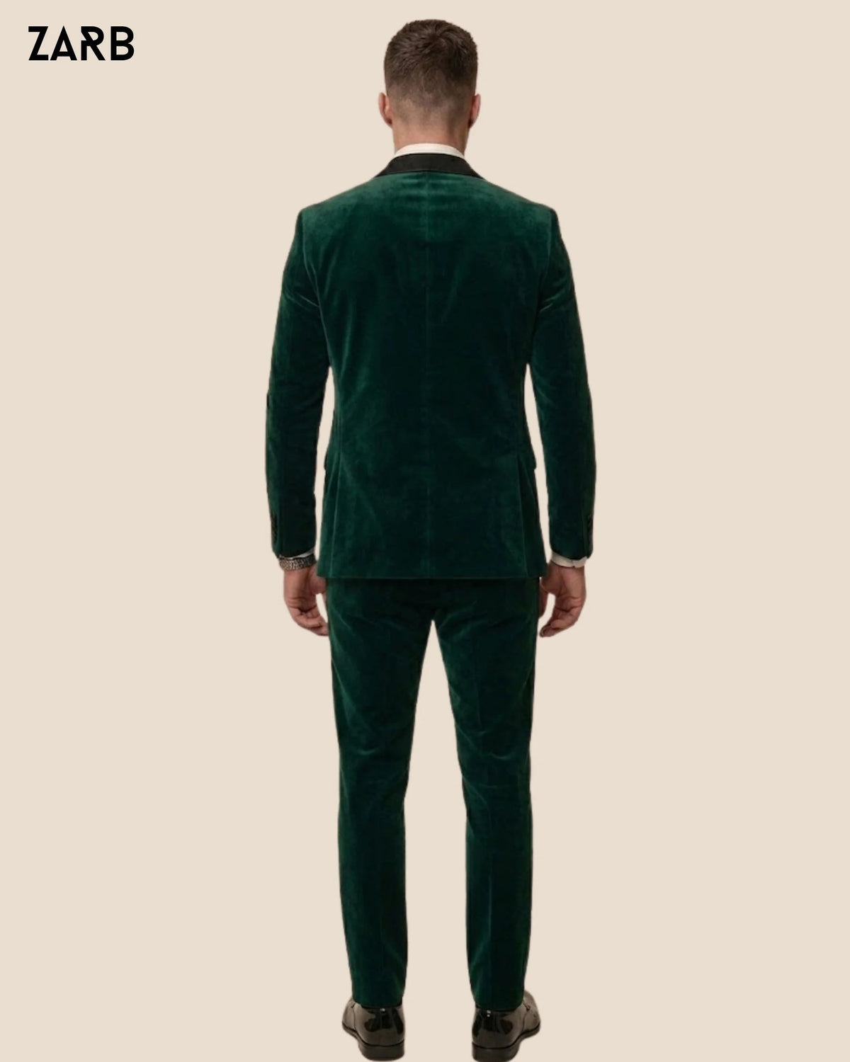 Men’s Emerald Green Velvet Tuxedo Suit with Black Satin Peak Lapel | Bespoke Tailored ZARB Officials