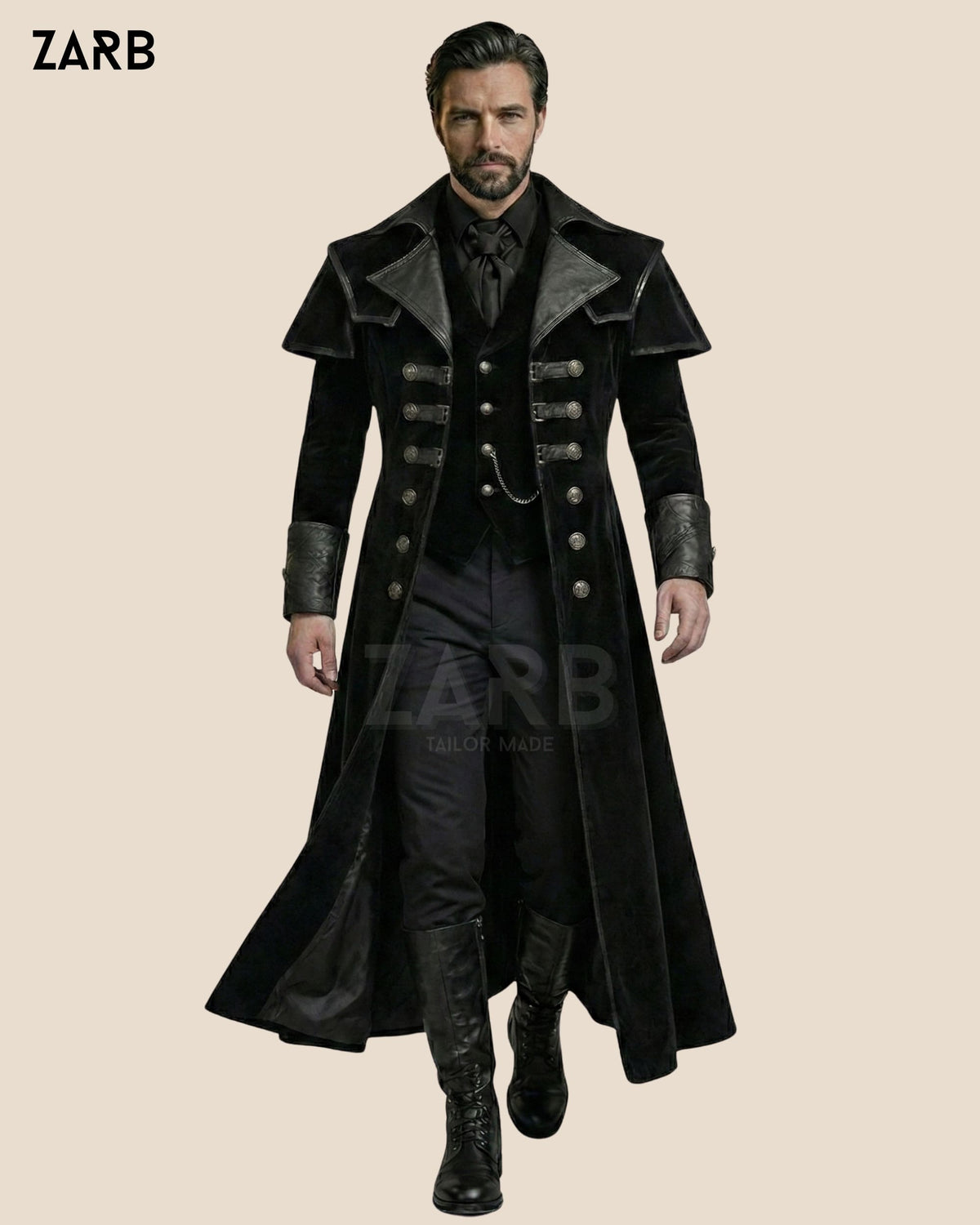 Men’s Gothic Velvet Long Coat – Steampunk Victorian Military Tailcoat | Vintage Regency Formal Coat | Bespoke Tailored ZARB Officials