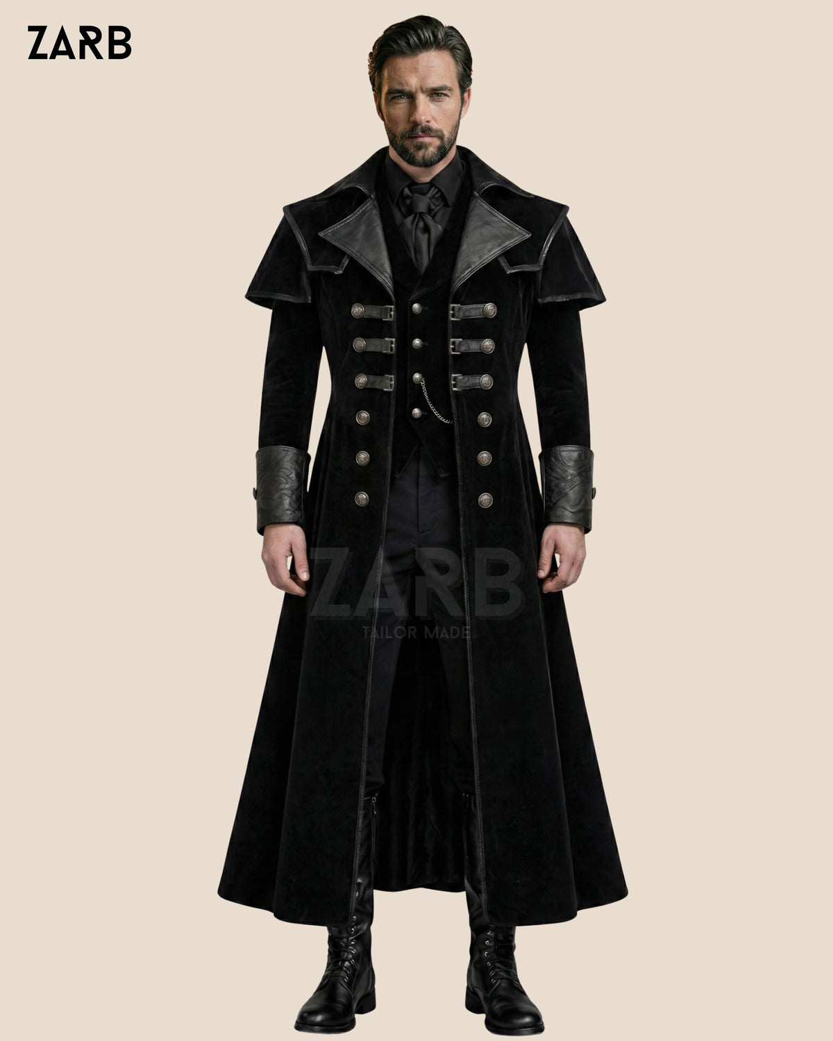 Men’s Gothic Velvet Long Coat – Steampunk Victorian Military Tailcoat | Vintage Regency Formal Coat | Bespoke Tailored ZARB Officials