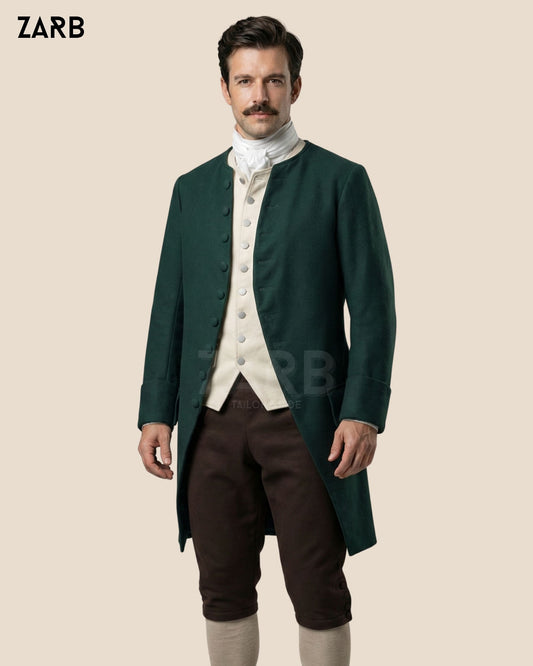 Men’s Green Colonial Frock Coat – 18th Century Historical Long Coat | Bespoke Tailored ZARB Officials