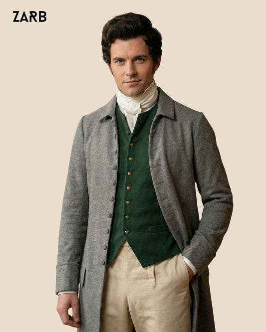 Men’s Grey Frock Coat Regency Style | Bridgerton Inspired Long Coat for Theatre, Costume & Formal Wear | Bespoke Tailored ZARB Officials