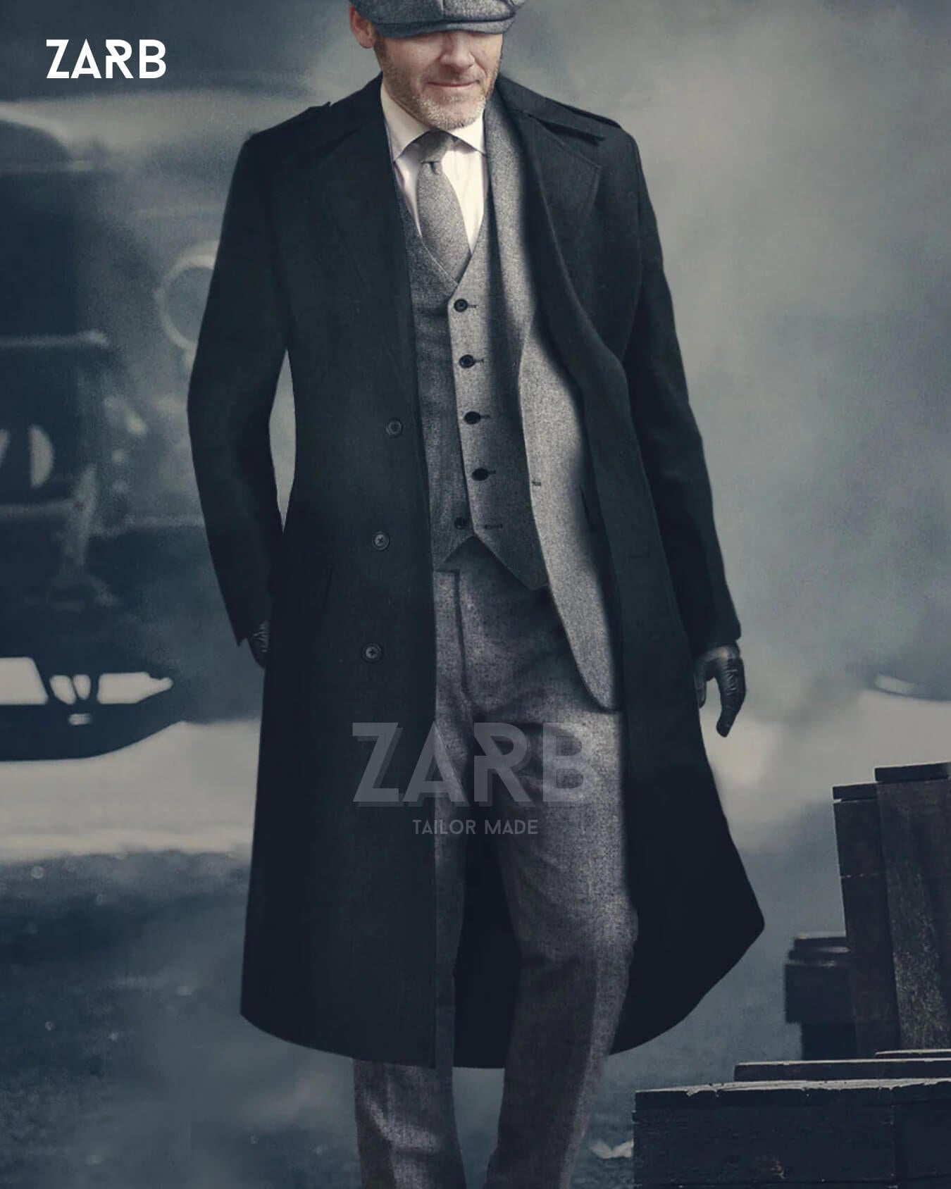 Men’s Grey Tweed 3 Piece Suit with Coat & Cap – 1920s Vintage Wedding Suit, Peaky Blinders Style, Custom Fit | Bespoke Tailored ZARB Officials