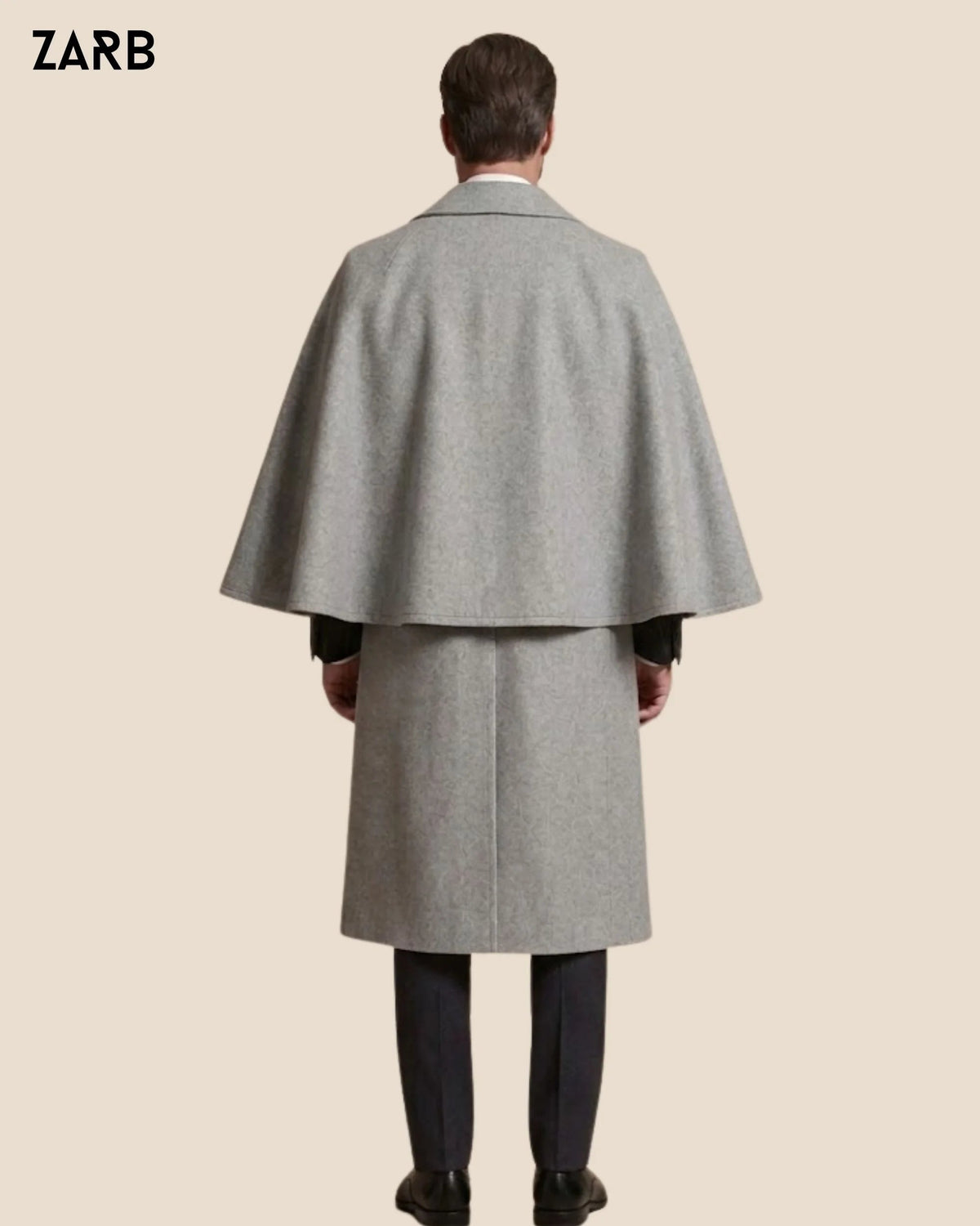 Men’s Light Grey Wool Sleeveless Inverness Cape Coat | Victorian Gentleman Overcoat | Bespoke Tailored ZARB Officials