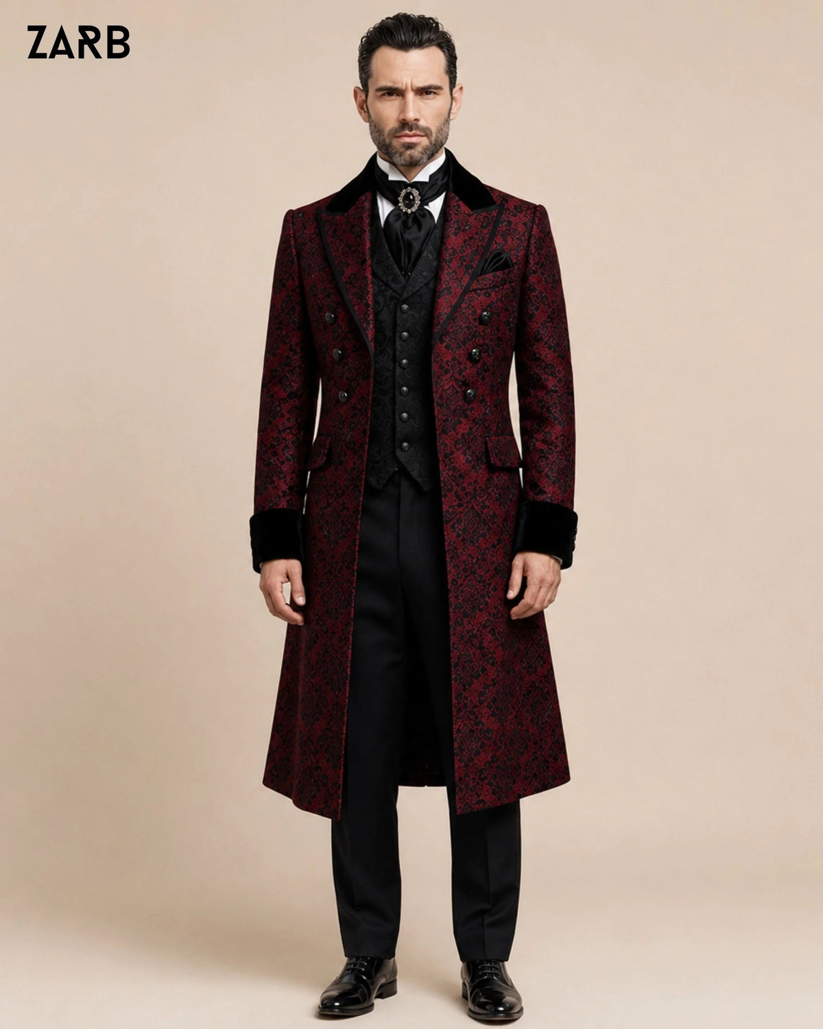 Men’s Red & Black Brocade Gothic Victorian Tailcoat | Wedding Groom Suit | Bespoke Tailored ZARB Officials