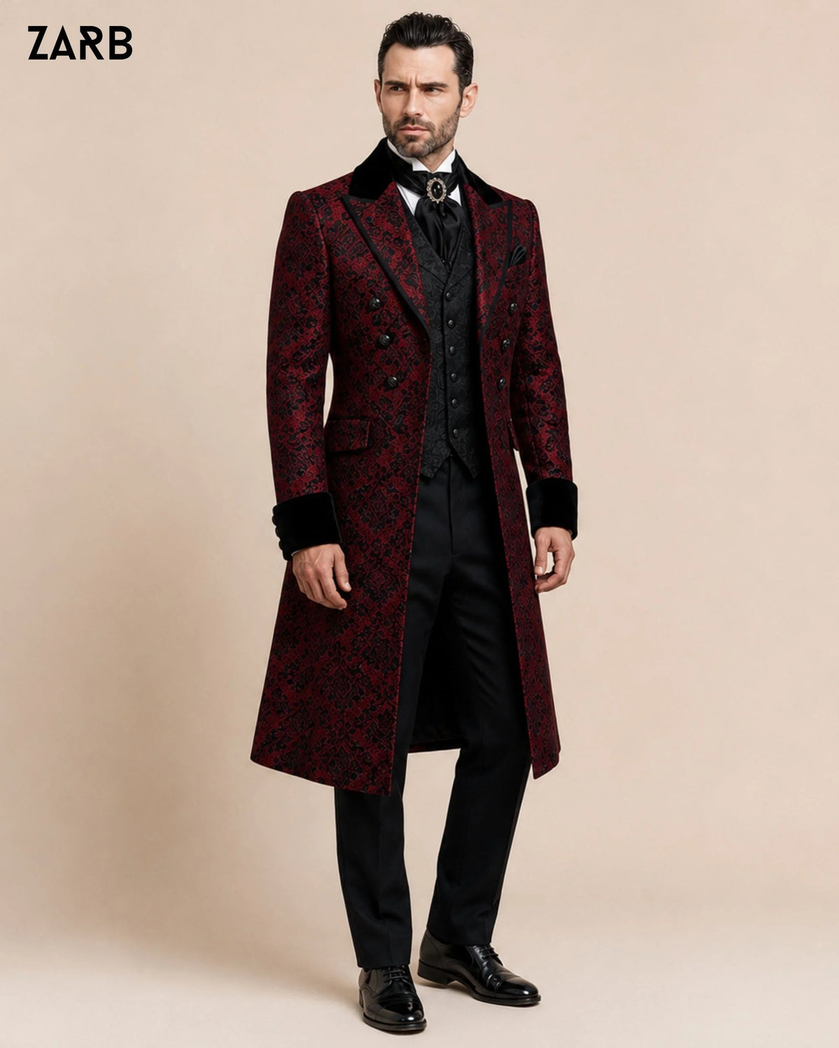 Men’s Red & Black Brocade Gothic Victorian Tailcoat | Wedding Groom Suit | Bespoke Tailored ZARB Officials