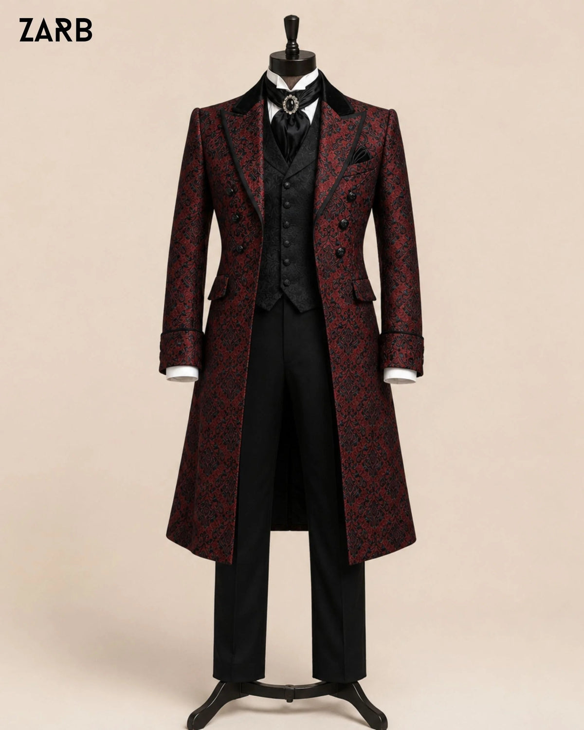 Men’s Red & Black Brocade Gothic Victorian Tailcoat | Wedding Groom Suit | Bespoke Tailored ZARB Officials