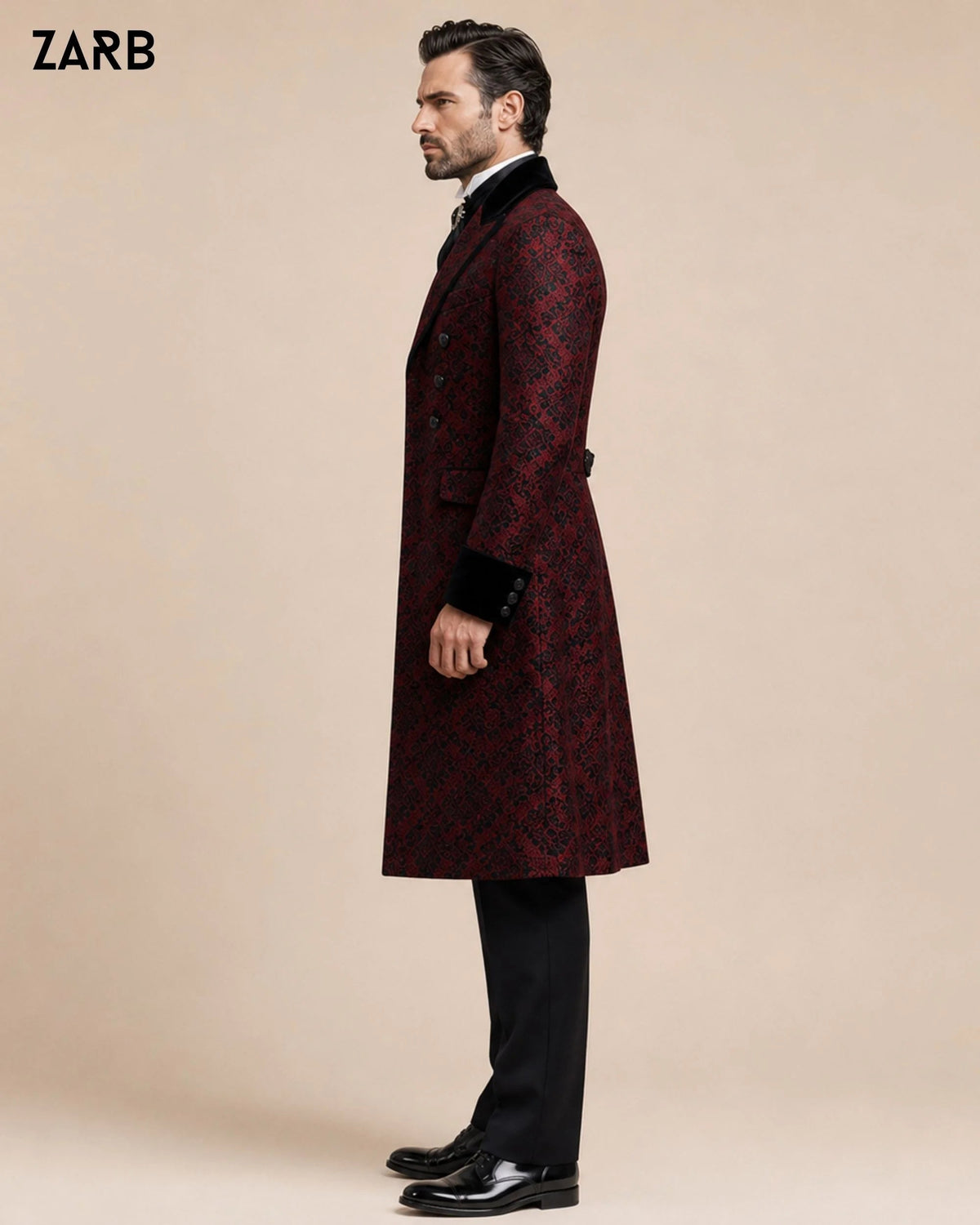 Men’s Red & Black Brocade Gothic Victorian Tailcoat | Wedding Groom Suit | Bespoke Tailored ZARB Officials