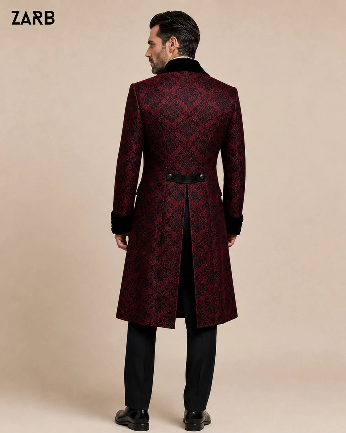 Men’s Red & Black Brocade Gothic Victorian Tailcoat | Wedding Groom Suit | Bespoke Tailored ZARB Officials
