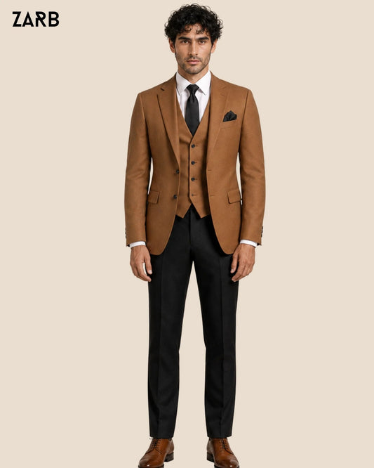 Men’s Rust Brown 3 Piece Wedding Suit with Black Trousers | Custom Tailored | Bespoke Tailored ZARB Officials