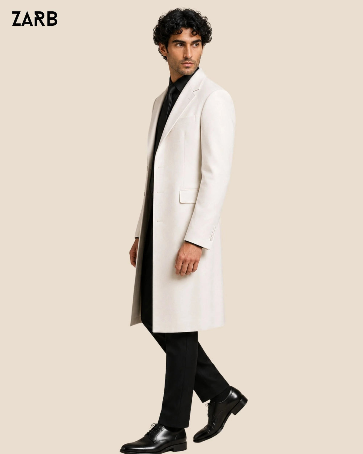 Men’s White Tailcoat Style Wedding Coat with Black Shirt & Trousers | Bespoke Tailored ZARB Officials