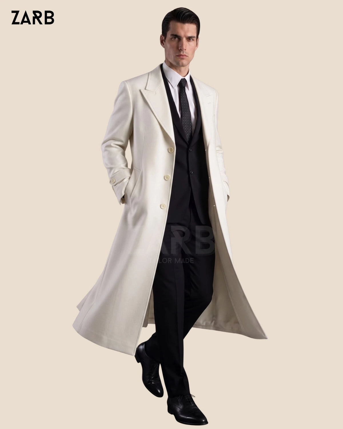 Mens White Wool Trench Coat | Long Overcoat | Custom Tailored