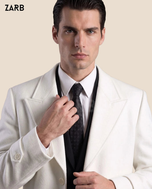 Mens White Wool Trench Coat | Long Overcoat | Custom Tailored | Bespoke Tailored ZARB Officials