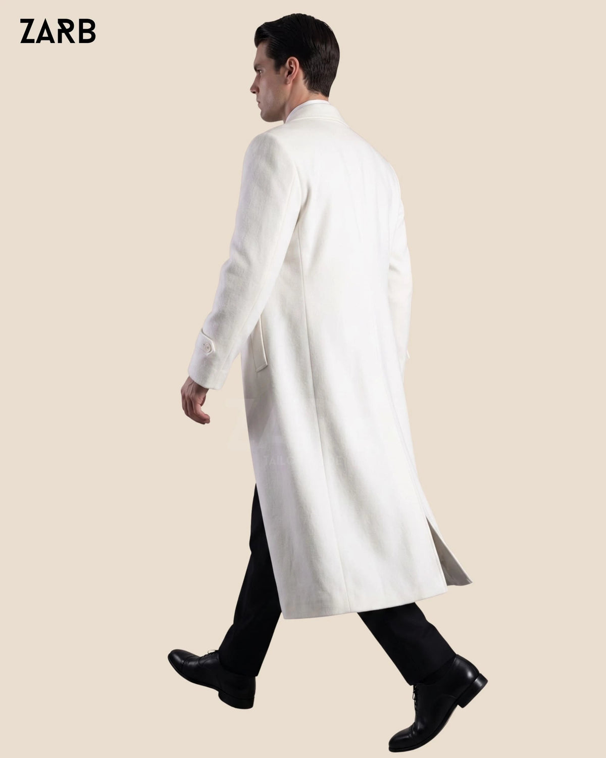 Mens White Wool Trench Coat | Long Overcoat | Custom Tailored | Bespoke Tailored ZARB Officials