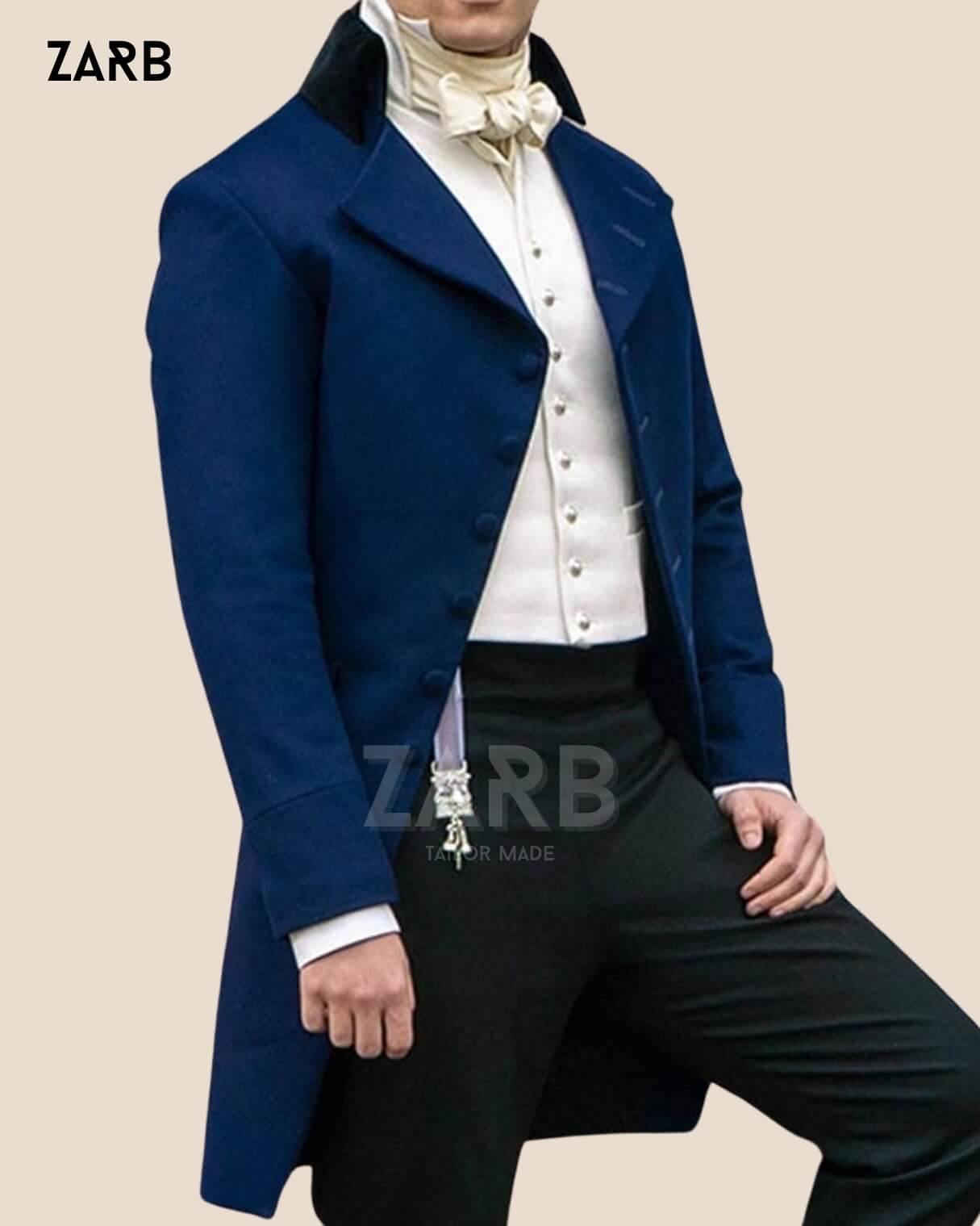 Navy Blue Regency Tailcoat - Custom Made Bridgerton Style Formal Coat | Bespoke Tailored ZARB Officials