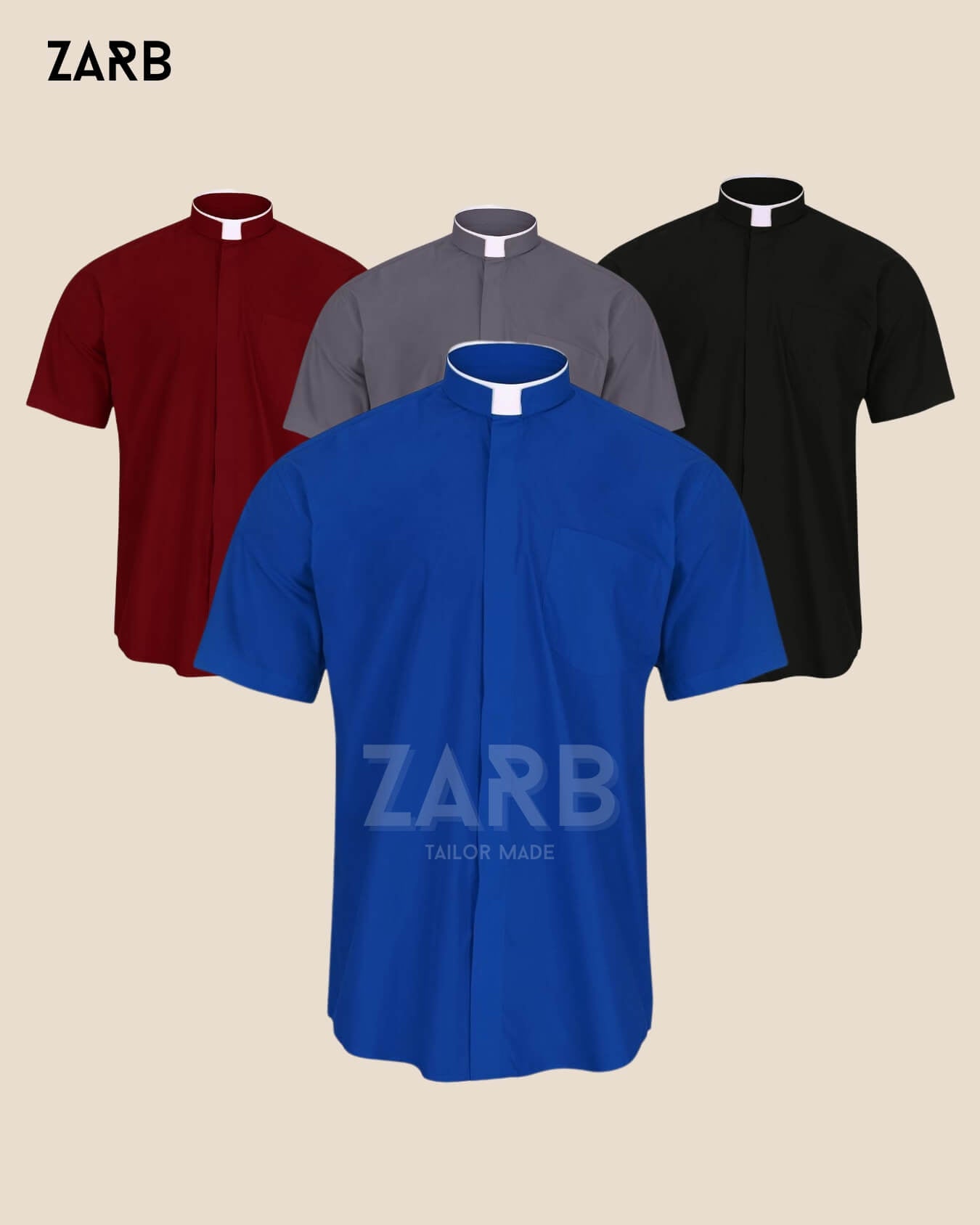 Pack of 4 Clergy Shirts – Short Sleeve | Black, Blue, Red, Gray | Bespoke Tailored ZARB Officials