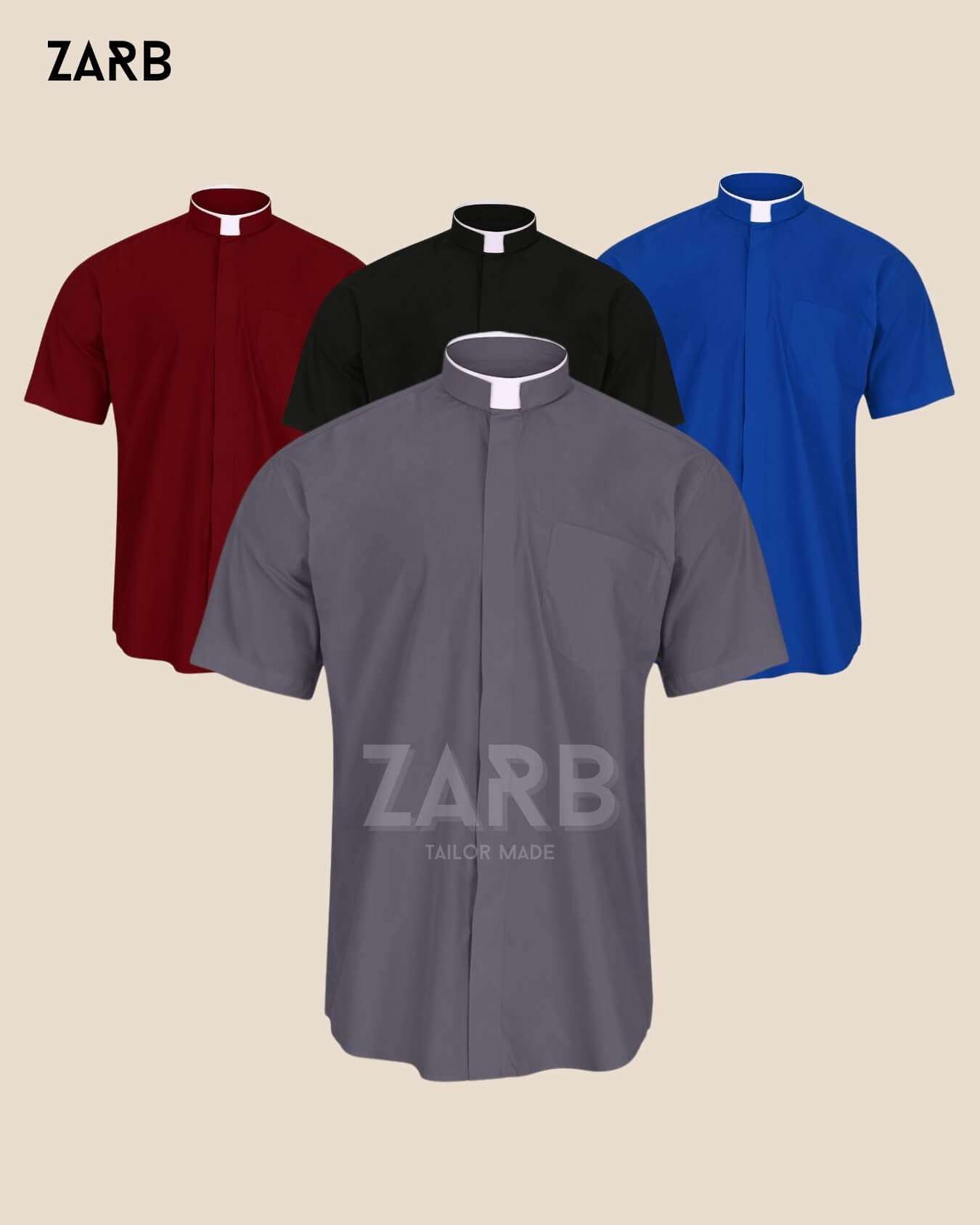 Pack of 4 Clergy Shirts – Short Sleeve | Black, Blue, Red, Gray | Bespoke Tailored ZARB Officials