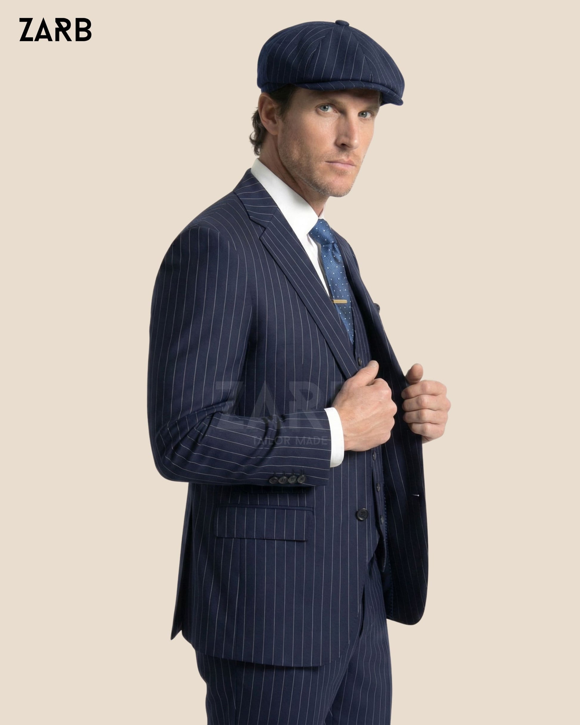 Peaky Blinders Blue Pinstripe Suit – 3 Piece Vintage 1920s Gangster Suit for Men | Bespoke Tailored ZARB Officials
