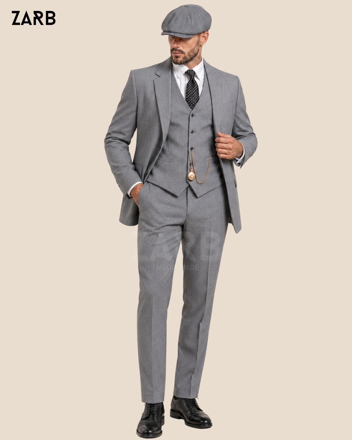 Peaky Blinders Grey Suit with Long Coat & Cap | Tommy Shelby Outfit | Bespoke Tailored ZARB Officials