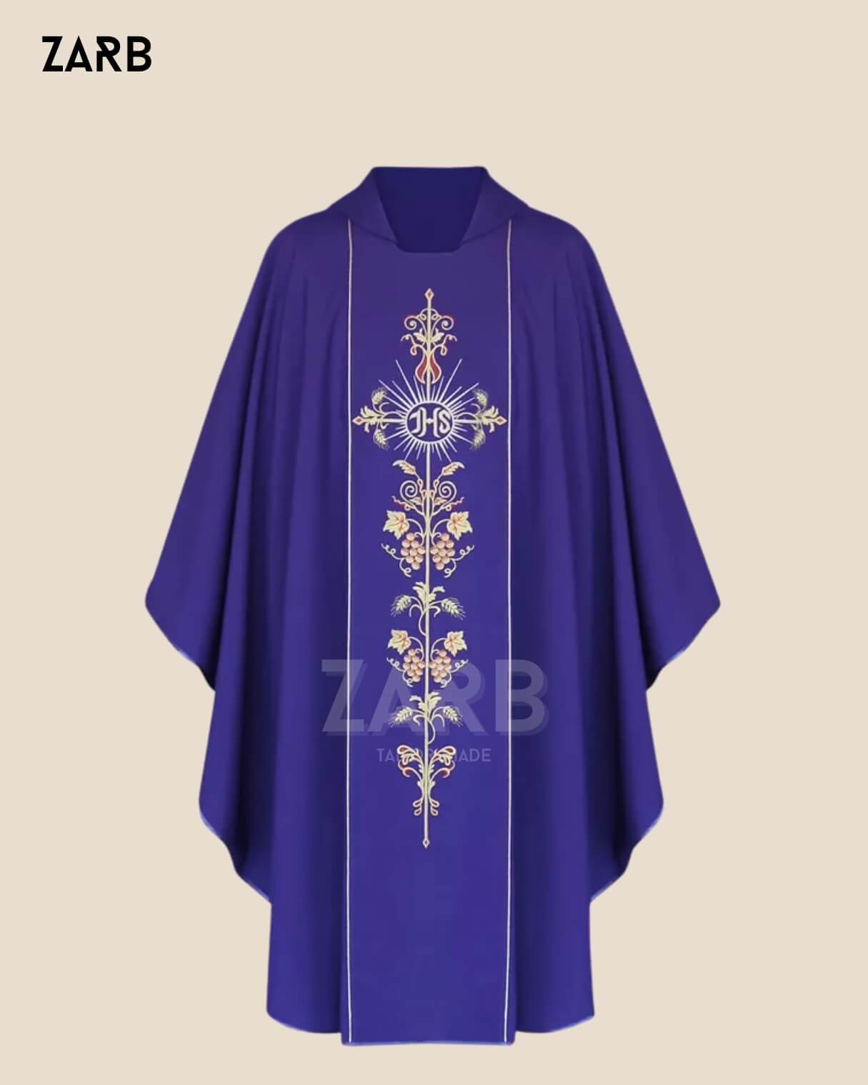Purple IHS Embroidered Chasuble - Custom Roman Catholic Priest Vestment for Lent & Advent | ZARB Tailor Made Liturgical Chasuble | Bespoke Tailored ZARB Officials