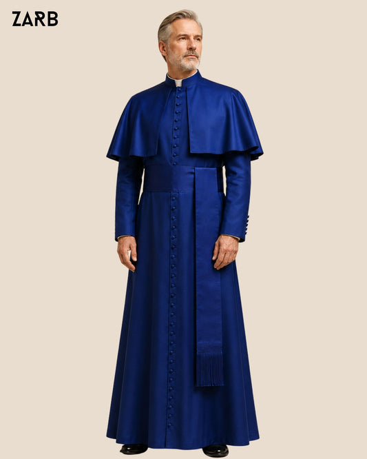 Royal Blue Silk Bishop Cassock with Pellegrina & Fascia | 33 Button Clergy Cassock | Bespoke Tailored ZARB Officials