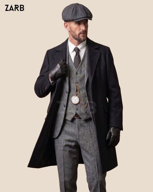 Thomas Shelby Peaky Blinders Grey Suit with Long Coat & Cap | Custom Tailored | Bespoke Tailored ZARB Officials