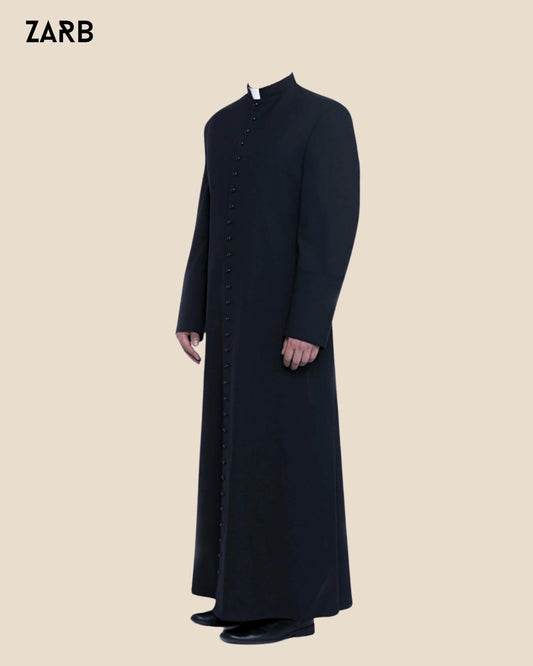 Traditional Black Roman Cassock – Wool Blend Clergy Robe | Bespoke Tailored Fit | Bespoke Tailored ZARB Officials