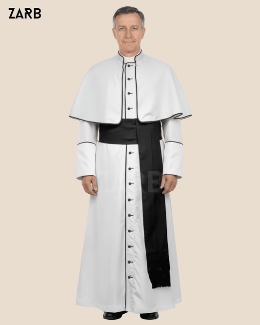 White Clergy Cassock with Black Trim & Buttons | Bespoke Tailored ZARB Officials