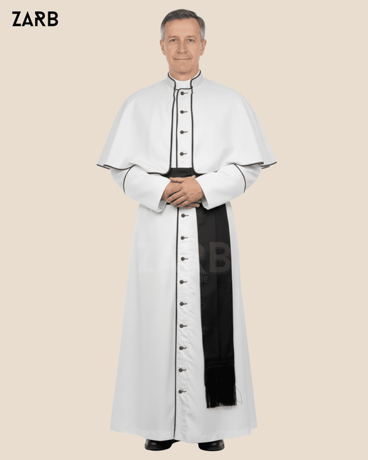 White Clergy Cassock with Black Trim & Buttons | Bespoke Tailored ZARB Officials