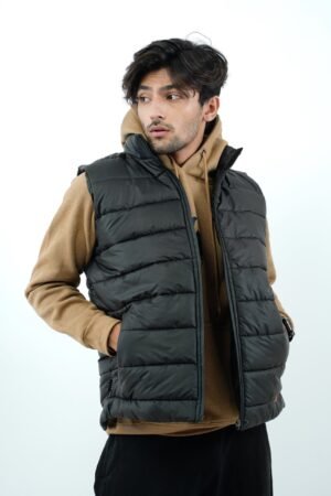 Black sleeveless puffer jacket